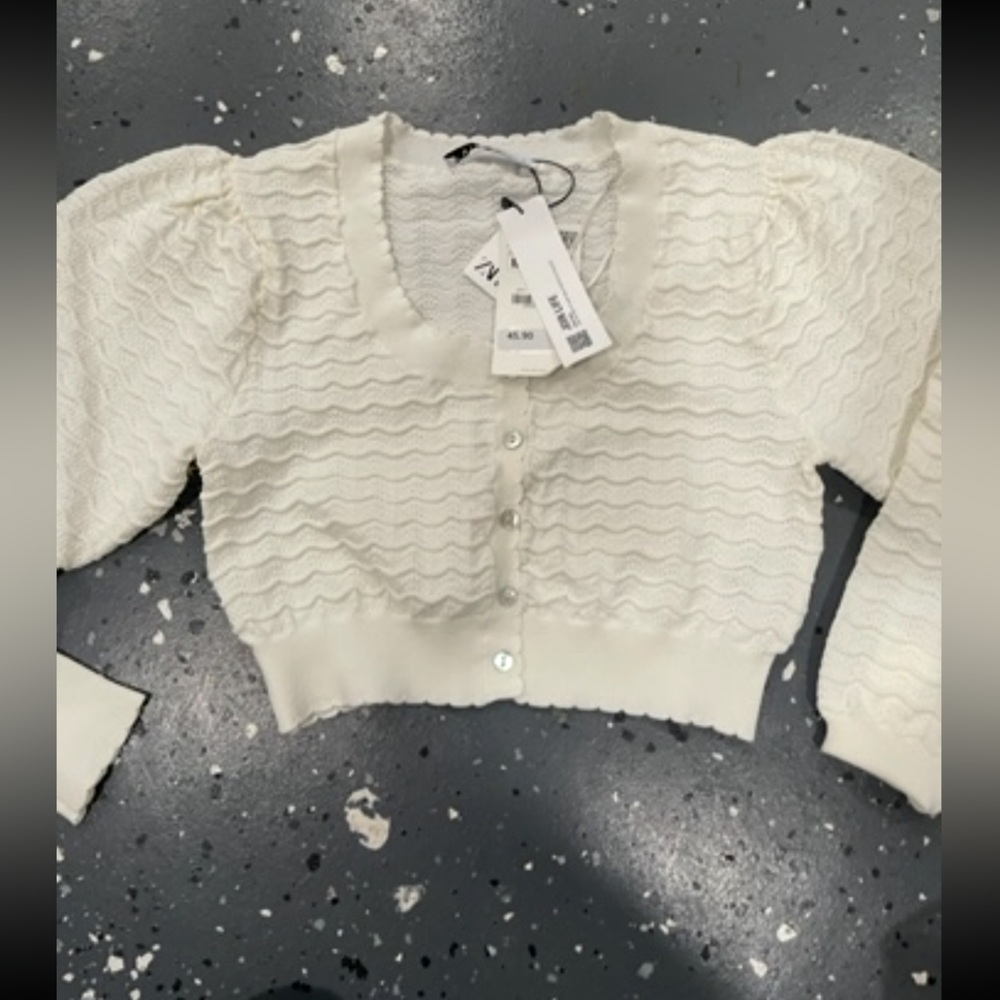 Zara Cream Textured Cardigan